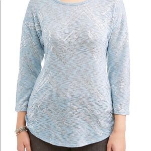NWT No Boundaries Aqua Jasper Blue Sequined 3/4 sleeve Shirt Top size Medium